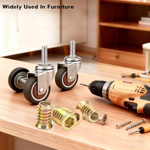 20Pcs 1/4"-20 x 20mmMetal Nut Inserts Threaded Wood Bolt Fastener Screw Connector Hex Socket Drive for Wood Furniture Building Repair Assortment (with Hex Spanner) - size: 1/4"-20 x20mm