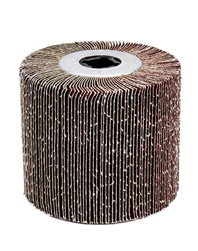 QWORK Flap Sanding Wheel, 2 Pack Wire Drawing Polishing Wheel, Aluminum Oxide Drum Burnishing Brush, 4.5" x 4" with 3/4"-4 Keyway (60 grit), Remove Rust/Weld Burr/Grinding, WD10347