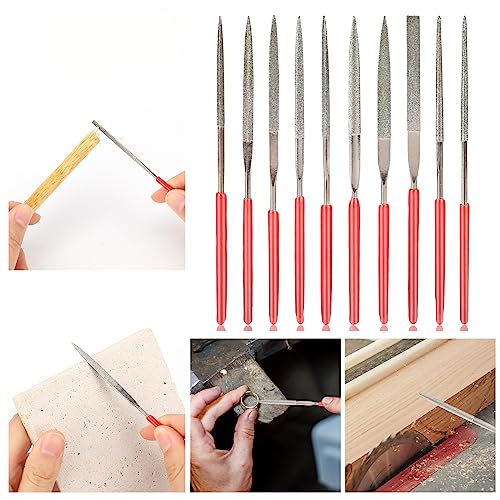 KALIONE 10Pcs Diamond Needle File Set, Model Files Mini Metal File Diamond File Set, Metal File Set Hand Tools, Miniature and Model Files, Small File Jewelry Stone Carving Tools(2x100mm)