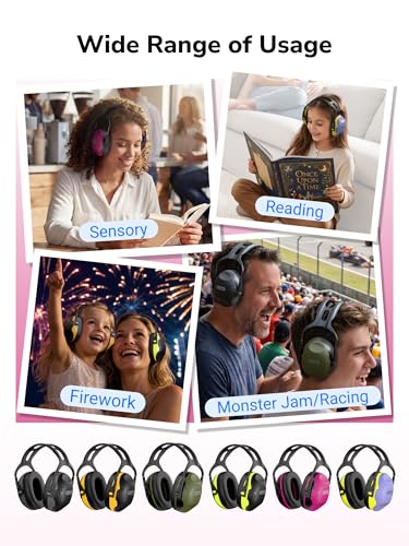 Dr.meter Hearing Protection Ear Muffs, Ear Protection for Adults Kids 34dB - color: Rose
