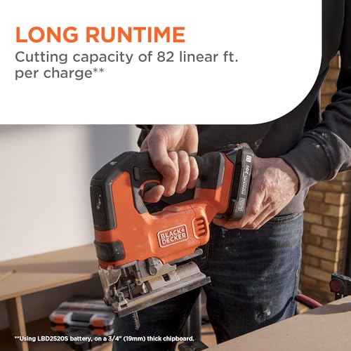 BLACK+DECKER 20V MAX Brushless Cordless JigSaw Kit with 2.5Ah Battery and Charger, 24T Steel Blade, 6T Wood Blade, Up to 82 Ft per Charge, 1 In. Stroke, Variable Speed, LED, PowerConnect (BLJS78E1) - style: Tool + Battery Kit