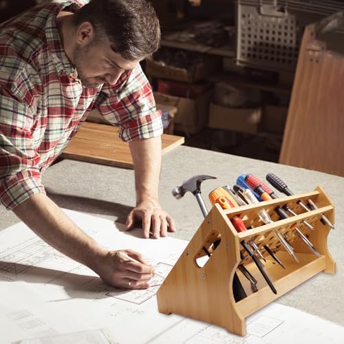 Screwdriver Organizer Desktop Screwdriver Holder 53 Slots Workbench Rack Stand Bamboo Tool Storage Organizer for Hammer Allen Wrench