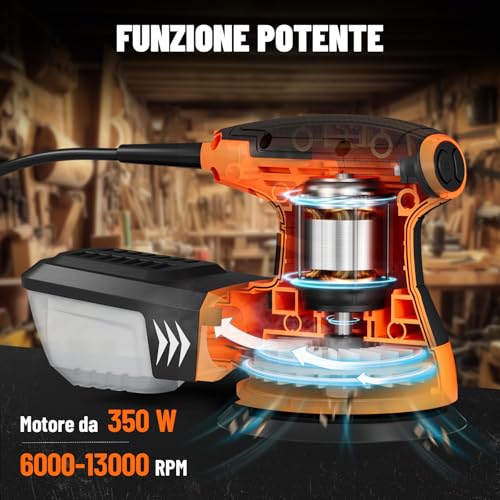 DOVAMAN Orbital Sander, Up to 13000 rpm, 3A Random Orbit Sander, - color: B-orange