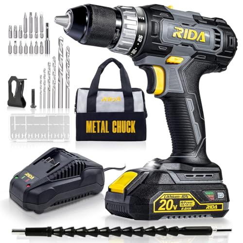 RIDA 20V Cordless Power Drill Set 1/2'' Keyless Metal Chuck 355 In-lb DIY