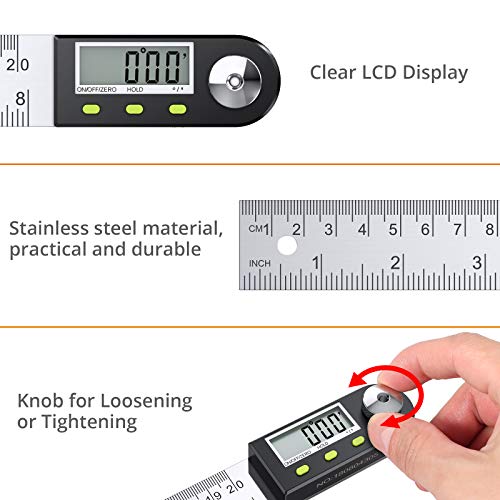 Neoteck 8 inch/200mm Digital Angle Finder Ruler, Stainless Steel Protractor - size: 8 inch