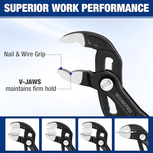WORKPRO 2 PCS 7-Inch Pliers Wrench & 10-Inch Groove Joint Pliers Set, CR-V - size: 7 inch & 10 inch