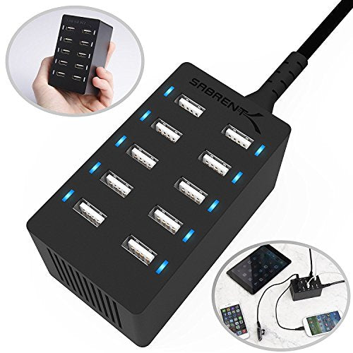SABRENT 60W 10-Port USB Charging Station, Auto-Detect (AX-TPCS) - size: 10-Port