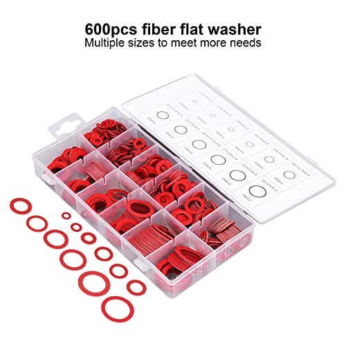 Fiber Flat Washers, Red Steel Paper Felt Washer Assortment 600Pcs