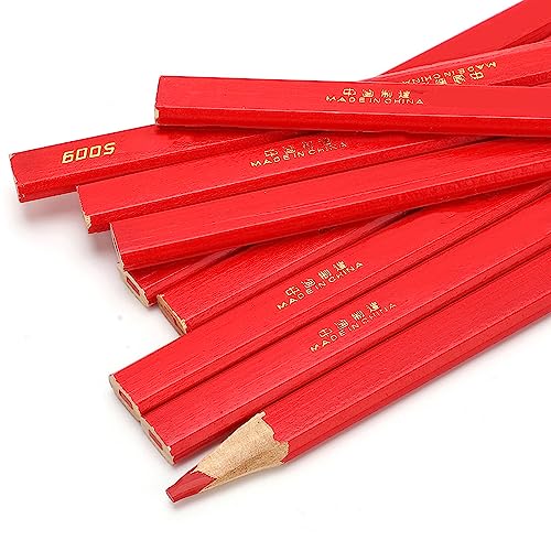 10PCS Carpenter Pencils, 170 mm Octagonal Construction Pencil, Red Woodworking Pencil for Framing, Concrete Marking