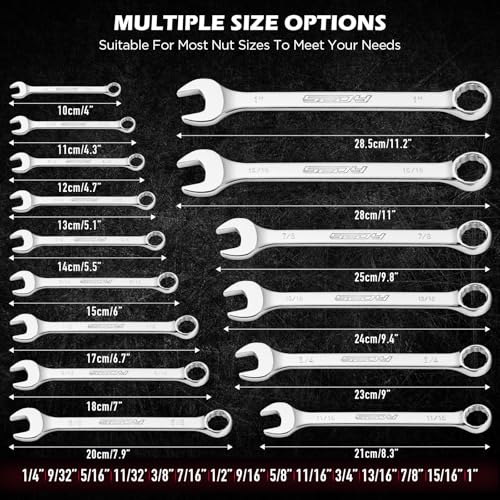 15-Piece SAE Combination Wrench Set, 1/4''–1'' 12-Point Open End and Box End Wrench Kit with Organizer, Chrome Vanadium Steel Tools for Mechanics, Garages and Workshops - style: 15-Piece Combination (SAE)
