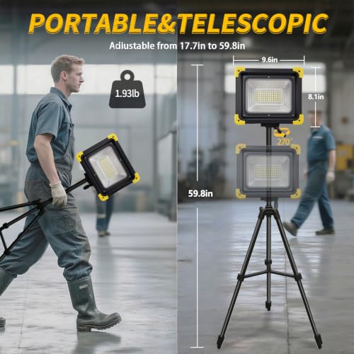 12000mAh Rechargeable LED Work Light with Stand,Magnetic Base & Remote