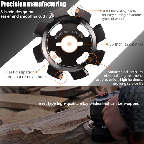 Tungsten Carbide Shaping Disc 8 Blades with Replaceable Cutters Carving Abrasive Disc Woodworking Tool 4-Inch (101mm) Dia 7/8" (22.3mm) Bore - style: 4-Inch