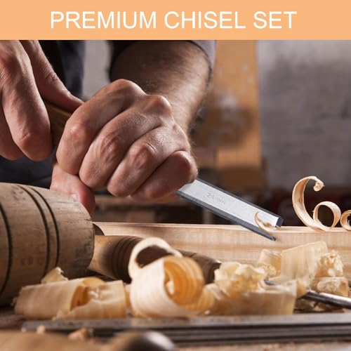 4Pcs Carbon Steel Wood Chisel Set, Beveled Blades with Guards, Wood Handle Woodworking DIY Tools (1/4", 1/2", 3/4", 1")