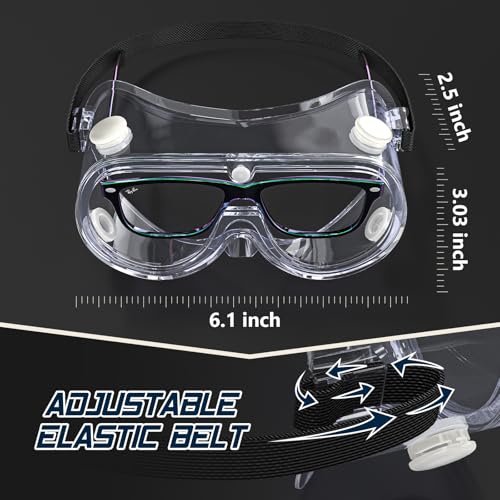Anti-fog Safety Goggles ANSI Z87.1,Adjustable Chemistry Lab Goggles Over Glasses - color: Transparent 2pcs