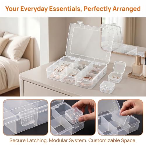9 Grids Bead Organizer with Adjustable Dividers, 2.28"x1.92" Each Grid, Plus 3 Mini Storage Box for Jewelry, Fishing Hooks, Arts & Crafts, Office Supplies - color: Clear-M