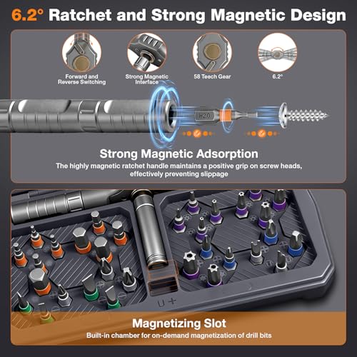 42 in 1 Magnetic Ratchet Screwdriver Set, DIY Ratchet Screwdriver Set with Precision Bits, Ideal for Home Repairs, DIY Projects, and Electronics, Ergonomic Rotatable Ratchet Handle and Storage Case