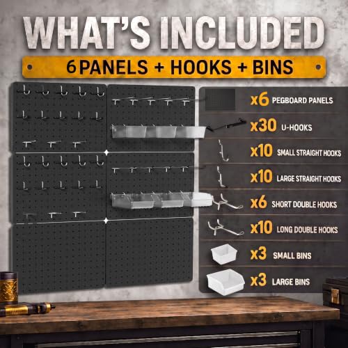 Steel Pegboard Tool Wall Organizer, 6Pack 14.76 x 10.82 in, 6 Bins, Black - color: Black, size: 14.76"x10.82"- 6 Pcs