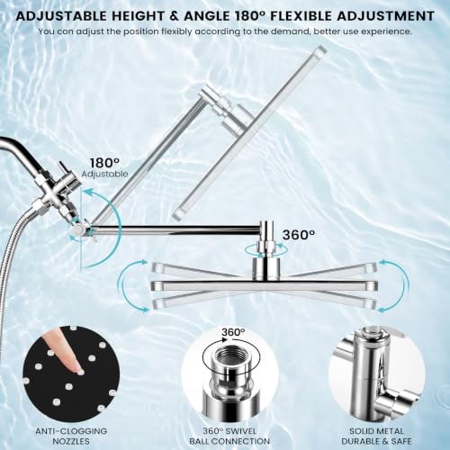 Shower Head with Handheld,High Pressure Chrome Rain Shower Head - color: A-Chrome, style: Rectangular 12"