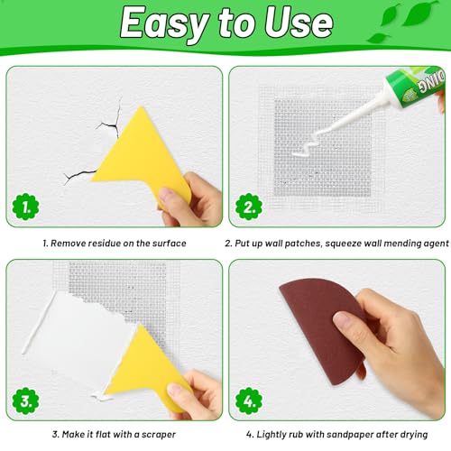 Mckanti 3 Pcs Drywall Repair Kit, Spackle Wall Repair Kit with 4 Pcs Drywall Patch, Sandpaper, Scraper for Wall Repair - color: 3 Pack Wall Spackle