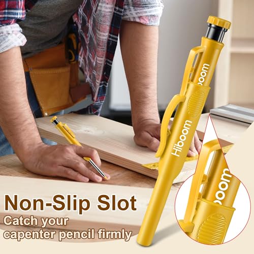 Hiboom 2 Pack Carpenter Pencils with Pencil Cap and 18 Refills, Yellow - color: Yellow