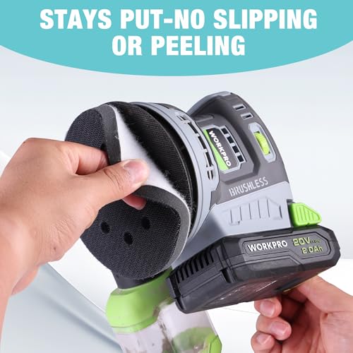 WORKPRO 5 Inch Orbital Sander Interface Pads and Sanding Discs | 3 Foam Buffer Pads & 3 Grit Sandpaper (80/120/240), 8-Hole Hook-and-Loop Soft Cushion Sponge Backing for Contours, Finishing. - style: 3 Pads + 3 Sandpapers