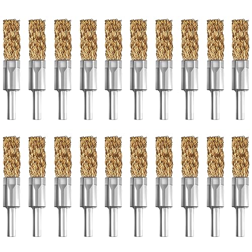 ATOPLEE 20pcs Brass Coated Wire Brush Wheel & Cup Brush Set with 1/4 Inch Round Shank,Diameter 3/8‘’(10mm) Crimped Wire Brush Wheel for Rust Removal, Corrosion and Scrub Surfaces,for Drill Attachment - style: 10mm,20pcs
