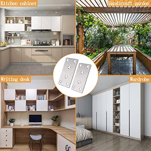 20 Pcs Silver Flat Bracket 4 x 2 Inch Stainless Steel Wood Joining Plates Mending Plate Flat Bracket with Screws, Steel Metal Straight Brace for Wood Furniture Cabinet Shelves - size: 100MM-Silver