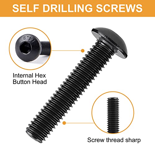 VIGRUE 610PCS 14.9 Grade Alloy Steel M3 Button Hex Head Cap Screws M3 x 4/5/6/8/10/12/14/16/18/20/25mm Machine Screws Bolts Nuts Washer Assortment Kit - size: M3 Button black