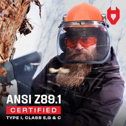 NoCry 6-in-1 Industrial Chainsaw Helmet with Face Shield and Ear Muffs — Mesh & Clear Plastic Visors Included — ANSI Z89.1 Certified — Adjustable Headgear — Ideal for Forestry and Arborist Work - style: Original