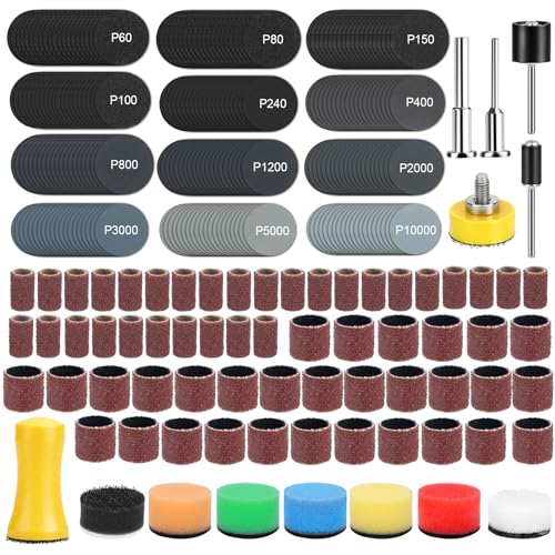 313 PCS 1 Inch Sanding Discs and Drums, 60-10000 Grit Sandpaper Hook and Loop Discs, 80 Grit Sanding Drums for Rotary Tool, Corded Drill, Cordless Drill