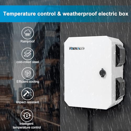 Outdoor Electrical Box with Thermostat and Fan, Cold-Rolled Steel Plate, Aluminum Alloy Back Beam, One-Piece Ventilation Design, IP65 Waterproof, Wall/Pole Mounted. (15.7" x 11.8" x 7.9") - size: 15.7" x 11.8" x 7.9"