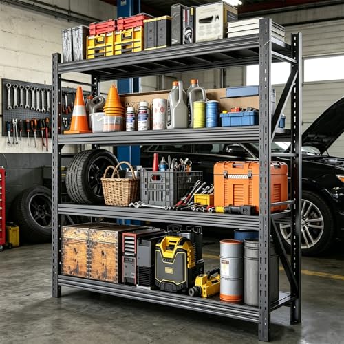 31.5''W Heavy Duty Storage Shelves, 2500LBS Metal Garage Shelving Units, 4 Tier Adjustable Large Industrial Shelves for Warehouse Workshop Basement (31.5''W x 13.8''D x 73.2''H) - size: 73.2"H x 31.5"W x 13.8"D