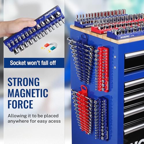 WORKPRO 8-Piece Magnetic Socket and Wrench Organizer Set