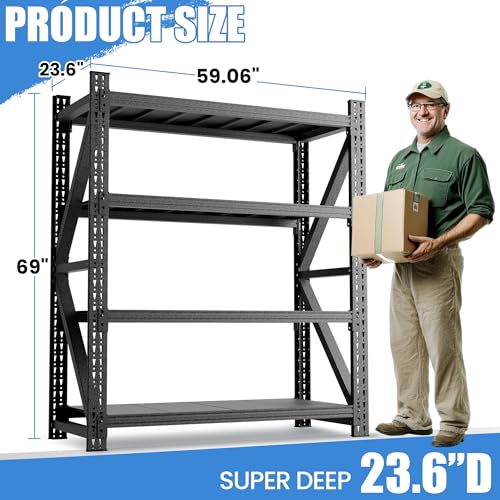 Heavy Duty Metal Shelving Units, Garage Shelves & Storage System - size: 59"W x 24"D x 69"H