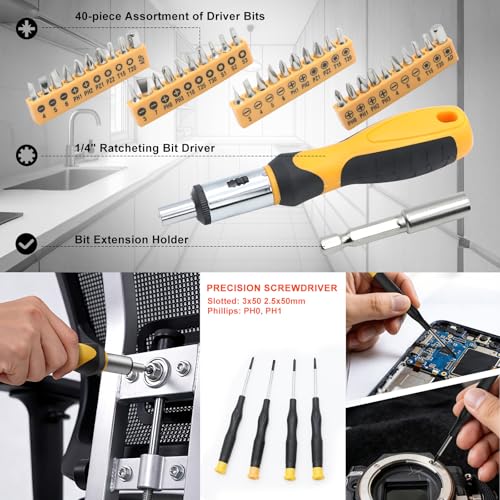 199 Piece Tool Kit for Home,General Household/Auto Repair Tool Set,Basic Hand Tool Kit with Socket Wrench,Tool Box Case for Men,Perfect for Diyer Handyman Homeowner - color: Black and Yellow