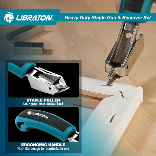 LIBRATON Heavy Duty Staple Gun for Wood Upholstery & Remover Kit, 3in1