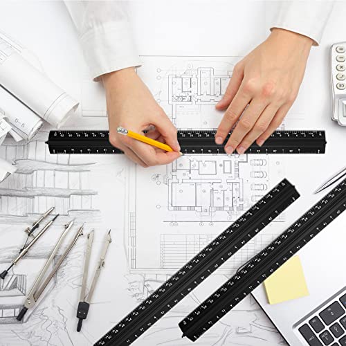 Macarrie 10 Pcs Architectural Scale Ruler 12" Engineers Scale Set, Black - color: Black