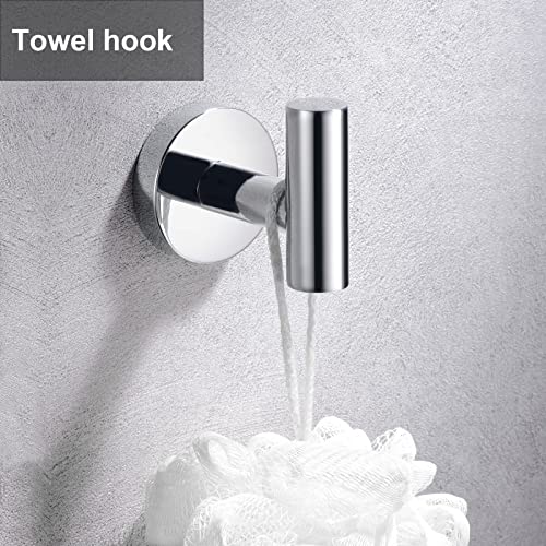 5 Pieces Polished Chrome Bathroom Hardware Accessories Set,Hand Towel Ring,16 inch Towel Bar,Toilet Paper Holder,2pcsTowel Hooks,Round SUS304 Stainless Steel Heavy Duty Wall Mount Holder,Towel Rack - color: Polished Chrome, size: 5 piece 16"
