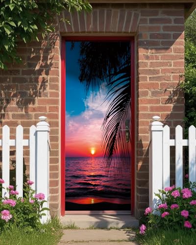 FLFK Sunset Door Mural - Peel and Stick Wallpaper, Removable Self-Adhesive, 30.3" W x 78.7" L, Set of 2 Sheets - color: Mt853, size: 30.3"x78.7"