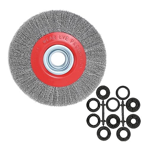 8in Bench Wire Wheel Brush for Bench Grinder Coarse Crimped Steel Wire 0.012" with 1/2" 5/8" 3/4" 7/8" 1"(5sets) Spacer Arbors - 1pack - style: 8in 1pcs