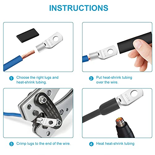 132PCS 4 6 8 10 Gauge Copper Lugs,Battery Cable Lugs,Wire Connectors - color: 4-10AWG(Tinned Copper)