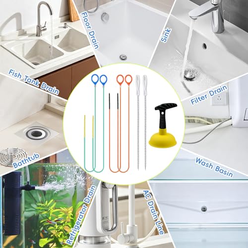 Sink Plunger with Drain Snake Set, Drain Cleaner Tool for Home