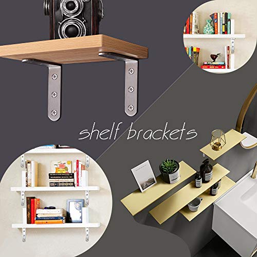 10 Pcs L Bracket Corner Braces 4x4 Inch Heavy Duty Stainless Steel Shelf Brackets, 90 Degree Wall Hanging Support Joint Right Angle Hardware for Wood Shelves with Screws - size: 10PCS-Silver 100*100mm/4*4in
