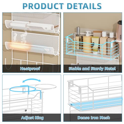 3 Tier Hair Tool Organizer Wall Mount, curling iron holder Basket, White - color: 4 Tiers White