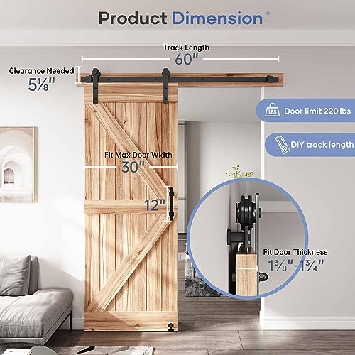 EaseLife 5 FT Sliding Barn Door Track and Handle Hardware Kit, Straight Pulley,Slide Smoothly Quietly,Easy Install (5FT Track Kit for 24"~30" Wide Single Door) - size: 5 FT-Single Door Kit