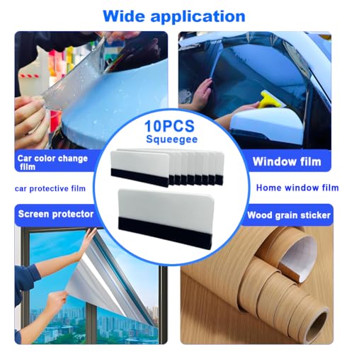 Black Felt Edge Squeegee Tool,Car Vinyl Film Wrapping Decal Glass Window Tint,Wallpaper Sticker Installation Spatula, Patching Putty Paint Flexible Small Plastic Scraper(White 10Pcs) - size: White 10PCS