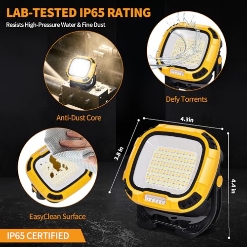 tekstap 6000mAh Magnetic Work Light Rechargeable with 4000 Lumen IP65 Waterproof, 30H Runtime, 4 Brightness & 4 Color Modes with Red SOS, Strong Magnet Base for Car Repair, Camping, Emergency 1PC