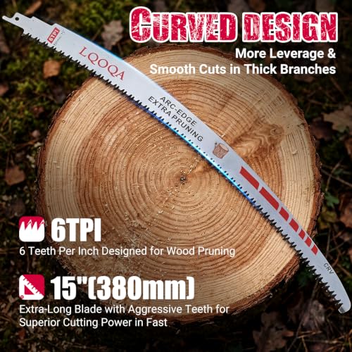15" Deep Cut Arc Edge Reciprocating Saw Blades, 6TPI Japanese Sharp Teeth CR-V Hardened Steel, U-Groove Chip Removal, Heavy Duty Tree Trimming Blades for Arborist, 5 Pack Carry Case - size: 5 pcs sawzall blades15in