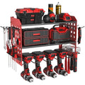 SUNALLY Power Tool Organizer, Wall Mount Garage Tools Storage Rack, Red - style: 4 Drill Holders D