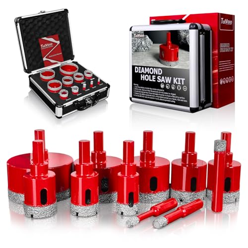 Tile Hole Saw Kit, 11Pcs Vacuum Brazed Diamond Hole Saw Kit (1/4"-2-1/2") - size: 6/8/10/20/25/28/32/35/45/50/65MM